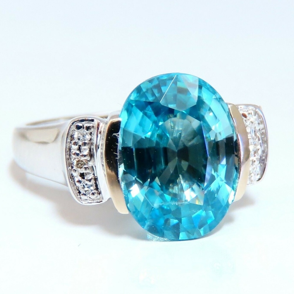 5.65ct Natural Indigo Blue zircon Diamonds Ring 14kt*